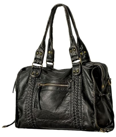 LLIDDAMES Vintage City Bag Damen PU Leder Handtasche Groß Shopper Tasche Hobo Bag Schultertasche Arbeitstasche Uni Leder-Tragetasche Für Damen, Für Arbeit Schule Reisen