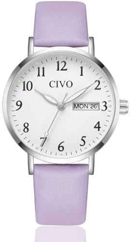 CIVO Leicht Lesbar Armbanduhr Damen: Analog Klares Zifferblatt mit Zahlen | Datum und Tag Leuchtende Zeiger Wasserdicht - Damenuhr Elegant für Casual Alltag - Geschenke für Ehefrau Mutter Senioren