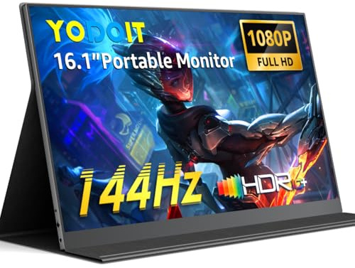 Yodoit Monitor portátil de 16,1 Pulgadas 144 Hz, 1920 x 1080 FHD Pantalla IPS con USB Tipo C, Altavoz Integrado, Pantalla para PC, portátil, Xbox, PS 3/4/5, Switch y TV