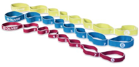 OLIVER Tex-O Maxiband 3er Set All-in-One – Widerstandsband aus Textil mit 8 nummerierten Loops, 7/10/15 kg (Magenta/Türkis/Lemon), Länge ca. 118 cm – Ganzkörpertraining, Warm-up, Mobility & Kraft
