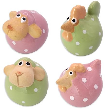 Logbuch-Verlag Keramik Schaf & Huhn 4er Set – Frühlingsdeko bunt 6 cm – Osterfiguren zum Hinstellen – kleine Tierfiguren