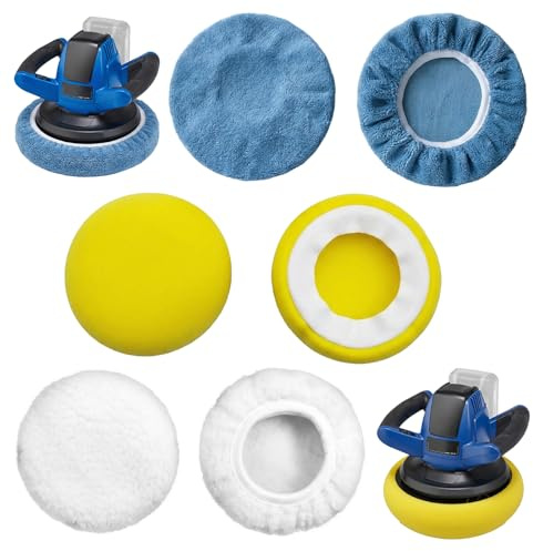 6 Stück Polierhauben Set, 220mm-250mm Lammwoll-Polierhauben | Weiche Mikrofaser Polierhaube 3 Materialien × 2 Stück, Winkelschleifer Polierhaub für Auto, Autoscheinwerfer, Korkböden usw