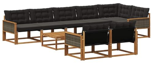 vidaXL Outdoor-Sofagarnitur mit Kissen 9 pcs Natürlich und Schwarz, Garten Ecksofa, modernes Outdoor-Lounge, Robustes Sitzset, Möbel für Terrasse, Komfort und Stil