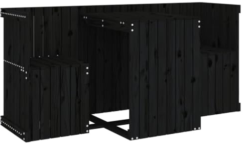 GeenYuu Balkongmöbelset, 2-sitsigt, svart, massivt furu, trädgårdsbord med lamelldesign, kompakt sittgrupp för terrass, balkong, utomhus, stabil matgrupp för mysiga stunder