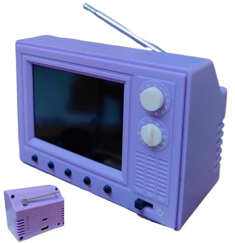 Mini TV de Juguete para casa de muñecas, TV Retro de 2, 4 Pulgadas con Pantalla HD de 720P, Almacenamiento de 8 GB y reproducción USB, Muebles y Accesorios en Miniatura a Escala 1:12, Color Morado