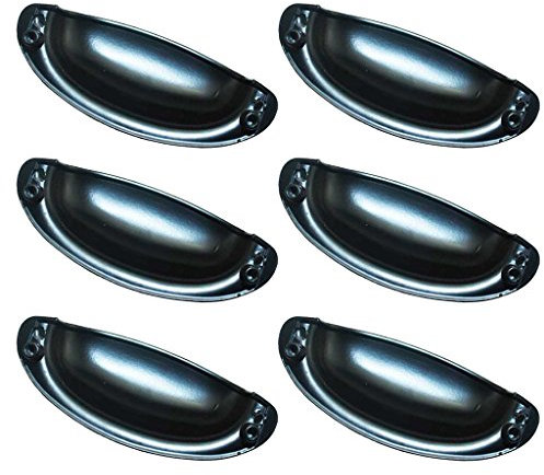 6pcs Rétro Vintage Noir Coquille en Alliage de Zinc Poignée Porte Cabinet Tiroir Placard Armoire Bouton Tiroir-caisse Traction+12pcs Vis