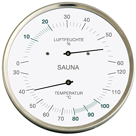 Fischer 195.01 - Sauna-Thermohygrometer - 160mm Haar-Hygrometer und Bimetall-Thermometer aus Edelstahl Made in Germany