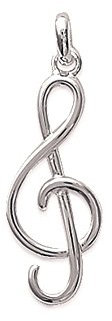 Tata Gisèle Pendentif en Argent 925/000 Rhodié - Clef de Sol - 25 x 10 mm - Clé de Sol - Solfège Musique