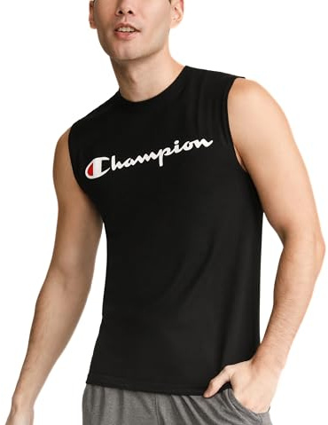 Champion Men's Graphic Jersey Muscle Shirt, Black, XXL