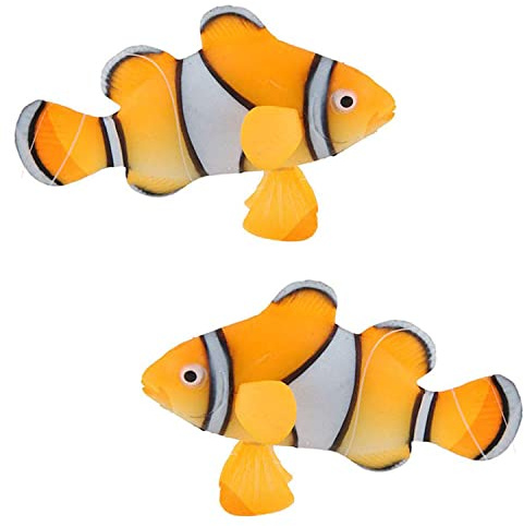 LDEXIN 2 Pack Silikon Künstliche Aquarium schwimmende Clownfisch Dekoration Fish Tank Decor Unterwasser Sole Fake Fisch Glowing Ornament
