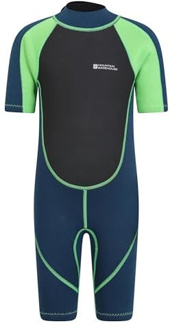 Mountain Warehouse Kids Shorty Wetsuit - Flat Seams, Easy Glide Zip Children's Wetsuit, Neoprene Swimming Wetsuit, Adjustable Neck Closure Diving Suit - for Surfing, Green, 11-12 Years