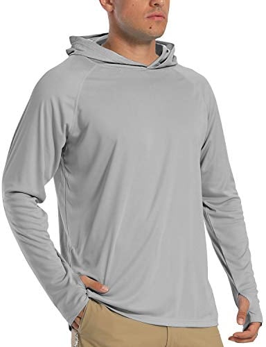 TACVASEN Herren Sonnenschutz Hoodie Sommer Atmungsaktiv Langarmshirts UPF 50+ mit Kapuze, Hell Grau, L