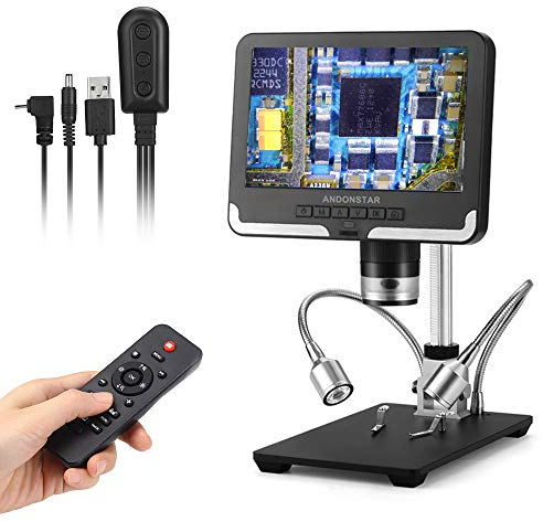 Andonstar AD206 Schwarz 200X Digitalmikroskop 7 Zoll LCD-Display 1080P Digitallupe mit Metallständer für Leiterplattenreparaturlötwerkzeuge