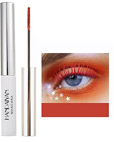 OCHILIMA 4D Mascara farbenfrohe Fasermascara bezaubernde lang anhaltende Mascara, dichte/lange Wimpern wasserfestes und wischfestes Augen-Makeup(Red Coral)