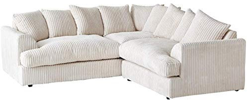 Jasper Jumbo Cord Corner Sofa Suite Cream (RIGHT HAN)