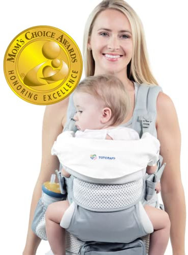 Bio Babytrage Neugeborene bis Kleinkind Säuglings- & Kindertrage mit Lendenwirbelstütze für Damen & Herren Baby Rucksack Träger zum Wandern - Mesh Grau