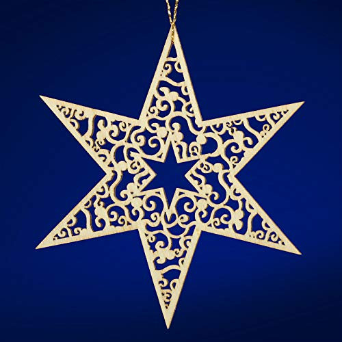 SIKORA BS-LS Traditionelle Filigrane Christbaumschmuck Holzanhänger aus nachhaltiger Herstellung - 28 Modelle wählbar, Modell:S1 Stern Stern im Ornament D 9cm