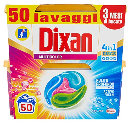 Dixan Discs Mehrfarbige Waschmittel, vordosiert in 4 Kapseln in 1 Farbige Kleidungsstücke, 2 x 25 Waschgänge