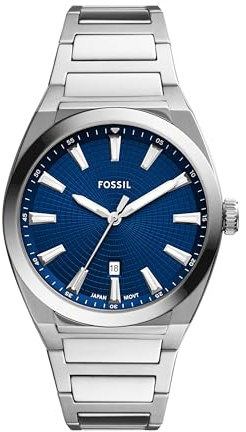 Fossil Men's Everett Quartz Stainless Steel Watch, Three-Hand Watch for Men, Silver