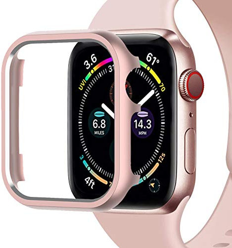 Miimall Funda para Apple Watch Series 6/SE/5/4 40mm 44mm Marco de Metal Carcasa de Aluminio Ultradelgada Ultraligera Anti-Caída Anti-Rasguños para Apple Watch 44mm - Rosa