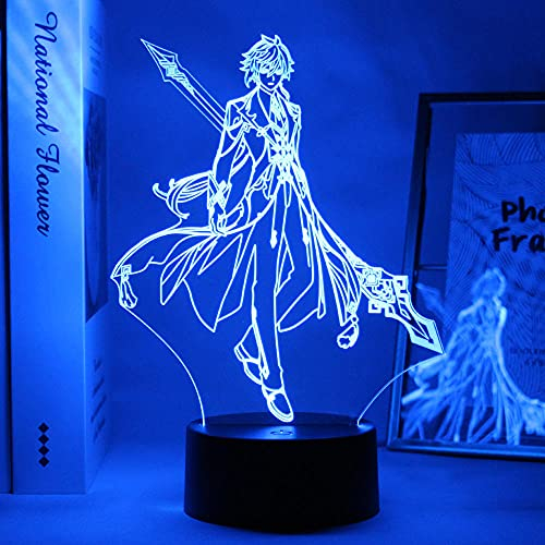 Anime Genshin L Impact 3D Nachtlicht Bunte Acryl LED Illusion Lampe Warme Spiel Schlafzimmer Dekor Atmosphäre Kinder Geburtstagsgeschenk-YS001._7 Farben Keine Fernbedienung