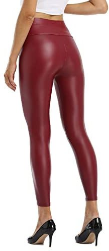 Kotii Damen-Leggings aus weichem Kunstleder mit hoher Taille, Fleece-Futter - 816red, Small Lange