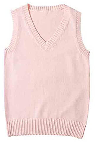 Dawwoti Femmes Chandail Tricoté Gilets sans Manches Pulls Coton Débardeur De Base Tricots (Rose, XXL)