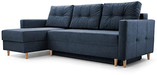 Ecksofa Schlafsofa Sofa Metro Couch DL-Klapp-System Schlaffunktion Bettkasten Kissen Bettzeugbehälter - Wohnzimmer Gästezimmer Stillvolles Kompaktes Funktionales Modern Design (Vena 12 L)