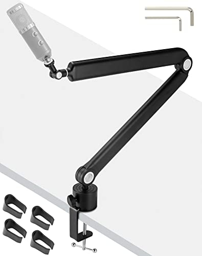 QWORK Mikrofonständer Kabel Verbergen Mic Sand Boom Arm mit Tischklemme - 2 kg Kapazität