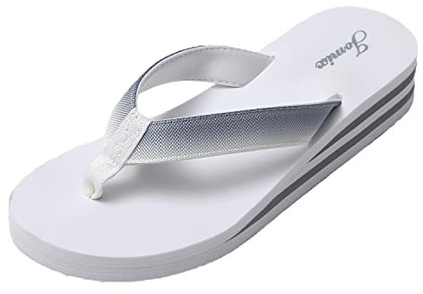 JOMIX Ciabatte Infradito Donna Eleganti con Zeppa Comode Pantofole Estive Donna Casa Mare Spiaggia Piscina SD8229 (Bianco, 36)