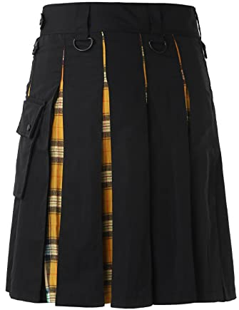 Schottland Rock Herren Vintage Kilt Gothic Punk Mode Kendo Taschenröcke Schottische Kleidung Plaid Faltenrock Neu Retro Rock Kleid Moderner Kilt Männer Taktischer Cargo-Kilt