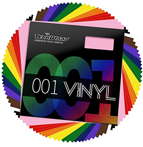 TECKWRAP 001 Vinyl Super Glossy Permanent Adhesive Vinyl 30,5 x 30,5 cm 20 Blatt/Packung mit 10 Farben Craft Vinyl Vorgeschnittene Blätter für Scrapbooking, Bastelschneider, Schilder Plotter