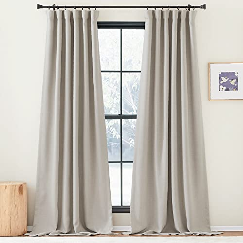 PONY DANCE Thermovorhang Kälteschutz Gardinen Wohnzimmer mit Kräuselband für Schiene 2er Set H 245 x B 140 cm Leinenoptik Blickdichte Vorhänge Wärmeisolierend Verdunkelungsvorhang, Angora Grau