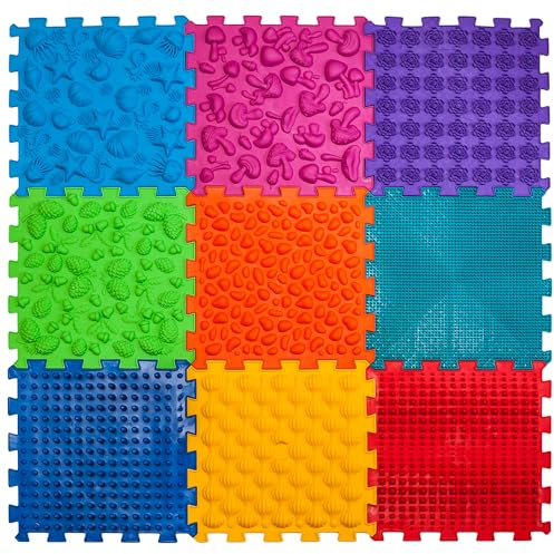 Funny-Steps Orthopädische Sensorische Boden spielmatten für Kinder Super Mix (9 Puzzle Quadrat Waldweg)