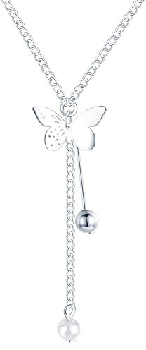feilok Damen kette Silber 925 Halskette Schmetterling Quaste Kugel Perle Zirkonia für Frauen Schmuck Geburtstags Geschenk für Sie Freundin Weihnachten