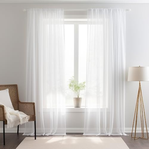 NAKIHOUSE Voile Curtains 63 Drop Pairs White Net Curtains for Windows | Light Filtering Voile Panel Slot Top Sheer Curtain for Living Room Bedroom /Nursery Room W52xL63 Inch (132x160cm)