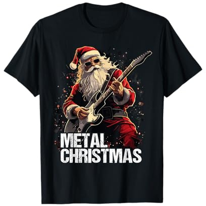 Metal Christmas Shirt Weihnachten Weihnachtsmann Gitarre T-Shirt