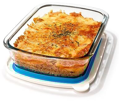 NUTRIUPS 1.25L Small Rectangle Glass Lasagne Dish with BPA Free Plastic Lid, 16 x 23cm Oven Proof Lasagne Baking Dish