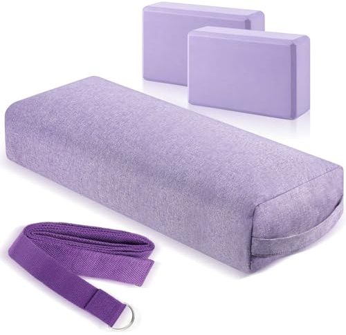 PullCrease 4 Pcs Yoga Bolster Pillow Blocks with Strap Set, Violet