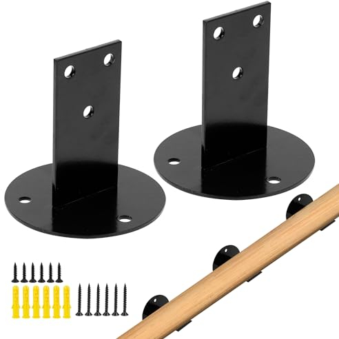 Supports de Main Courante Courante, Support de Rampe Escalier, Accessoires Fixation Murale, Main Rampe Escalier Pour Bois, Accrochage Mural Pour Balustrade Intérieure Et ExtéRieure, Noir, 2 Pièces