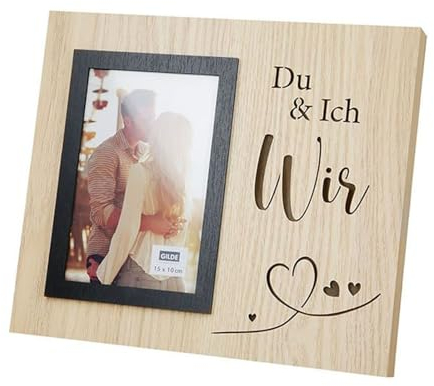ReWu LED Fotorahmen Du & Ich Wir Bilderrahmen Schriftzug MDF-Holz Aufstellen Aufhängen Liebe Hochzeit Verlobung Valentinstag Geschenkidee Geschenk Wohndekoration Batteriebetrieben (3x AA)