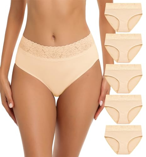 Culotte Femme Coton Confort Slips Respirant Hipster sous-vêtements Lot de 5 | Lot de 5 culottes basiques pour femme - Taille moyenne - En dentelle - Confortables - Sans étiquette