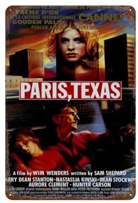 NRCKMIHRAE Filmposter Texas Paris, Wanddekoration, Kunst, Metallblechposter, moderne Wohnkultur, Kunst, Metallposter, Hausbar, Laden, Dekorationen, Vintage-Schild, Geschenk, 30 x 20 cm