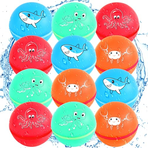 Wasserbomben Wiederverwendbar Selbstschließend,12 Stück Reusable Water Balloon,Magnetische Wasserbomben,für Wasserschlachten Spielzeug für Draußen,Pool Spielzeug