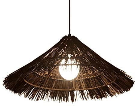 XIAOYINGU Luces Colgantes Personalizadas De Sombrero De Paja Lámpara Colgante Tejida De Ratán Natural Pantalla De Lámpara Romántica Para Decoración Playa Lámpara De Techo Colgante LED Creative Country