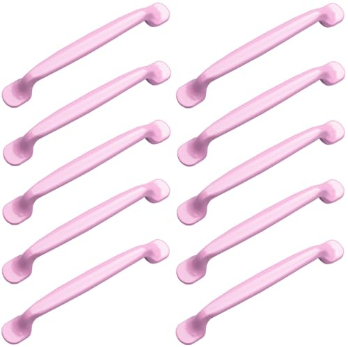ZESLIV 10 Stück Rosa Möbelgriffe Stangengriffe, Küchen Schrankgriffe aus Aluminium, Bohrlochabstand 128mm, Küchengriffe Schubladengriff für Kinderzimmer Kleiderschrank