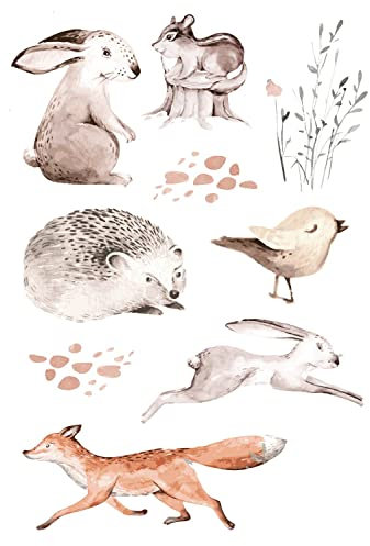 sticker mural animaux de la forêt marron 33 x 47.5 cm - ESTAhome
