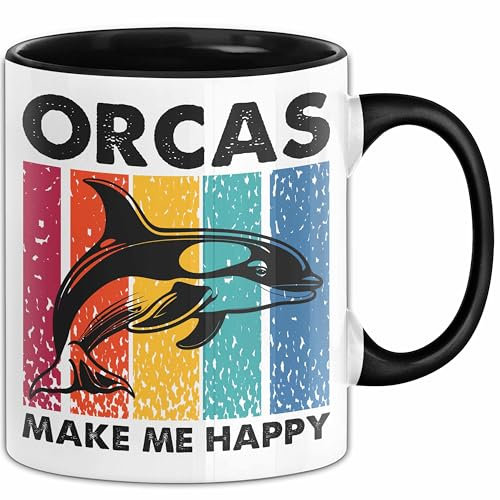 Orcas Tasse Geschenk Wale Wal Liebhaber Geschenkidee Retro Becher (Schwarz)