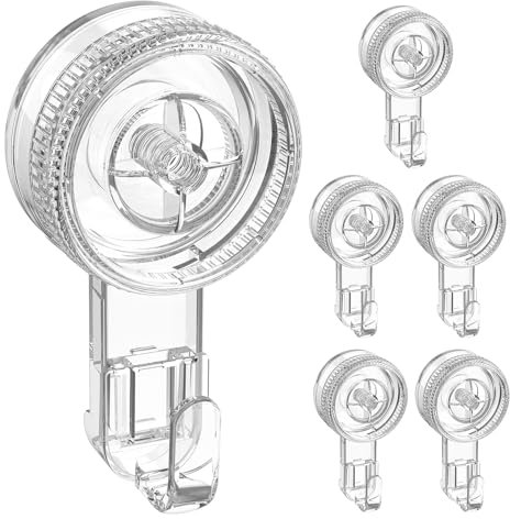 Luxear Ganchos Ventosa de Baño 6 Piezas para Toallas y Albornoz, Perchero Giratorio, Percha Resistente para Cocina, Baño, Pared, Azulejos, Vidrio - Transparente