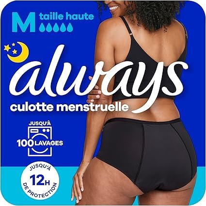Always - Culotte Menstruelle Lavable Nuit, M, 40-42, 1 Sous-vêtement Menstruel, Noir, Flux Moyen À Abondant, Réutilisable Jusqu’à 100 Lavages, Jusqu’à 12h De Protection, Confort Toute la Nuit